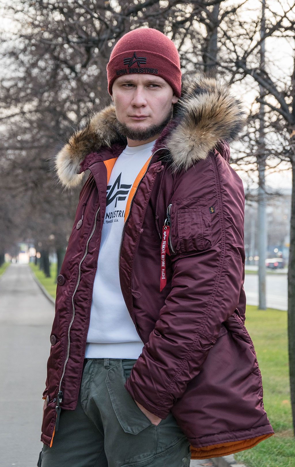 Аляска ALPHA INDUSTRIES SLIM FIT GEN-I N-3B натур. мех maroon/orange 