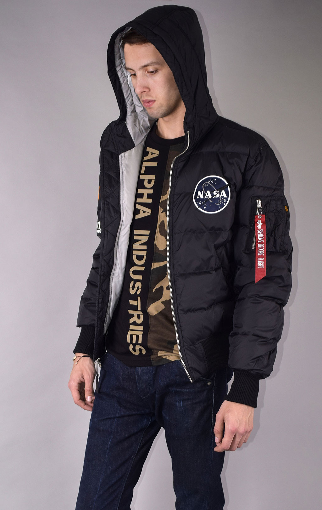 Куртка-пуховик ALPHA INDUSTRIES HOODED PUFFER APOLLO 11 black 