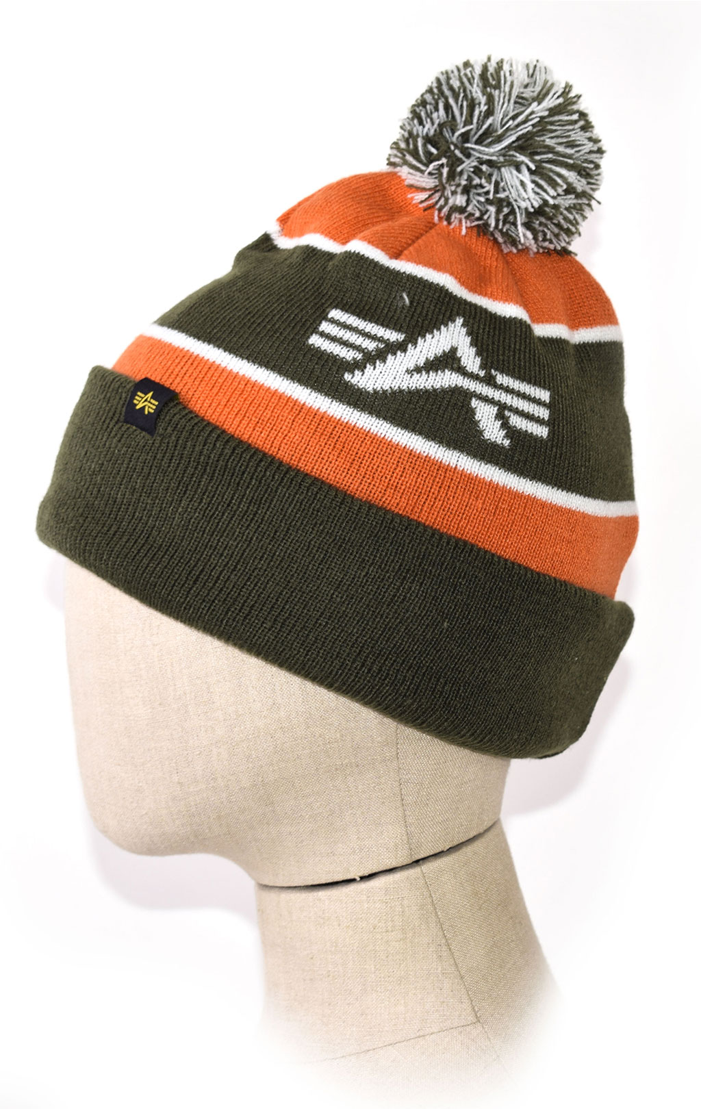 Шапка ALPHA INDUSTRIES BLOCK BOBBLE BEANIE dark green 