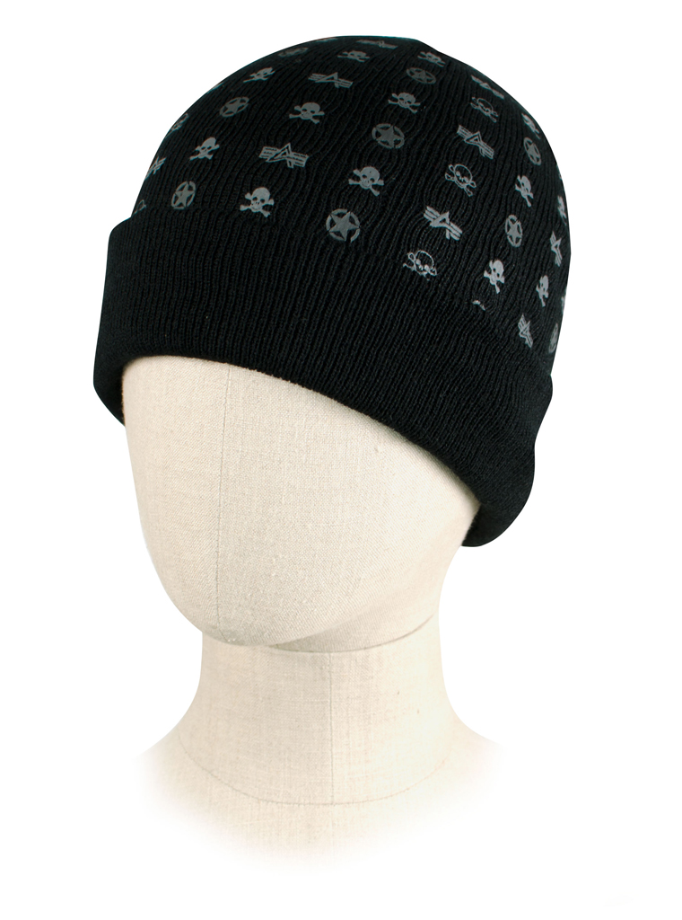 Шапка ALPHA INDUSTRIES ALL OVER LOOSE BEANIE black 