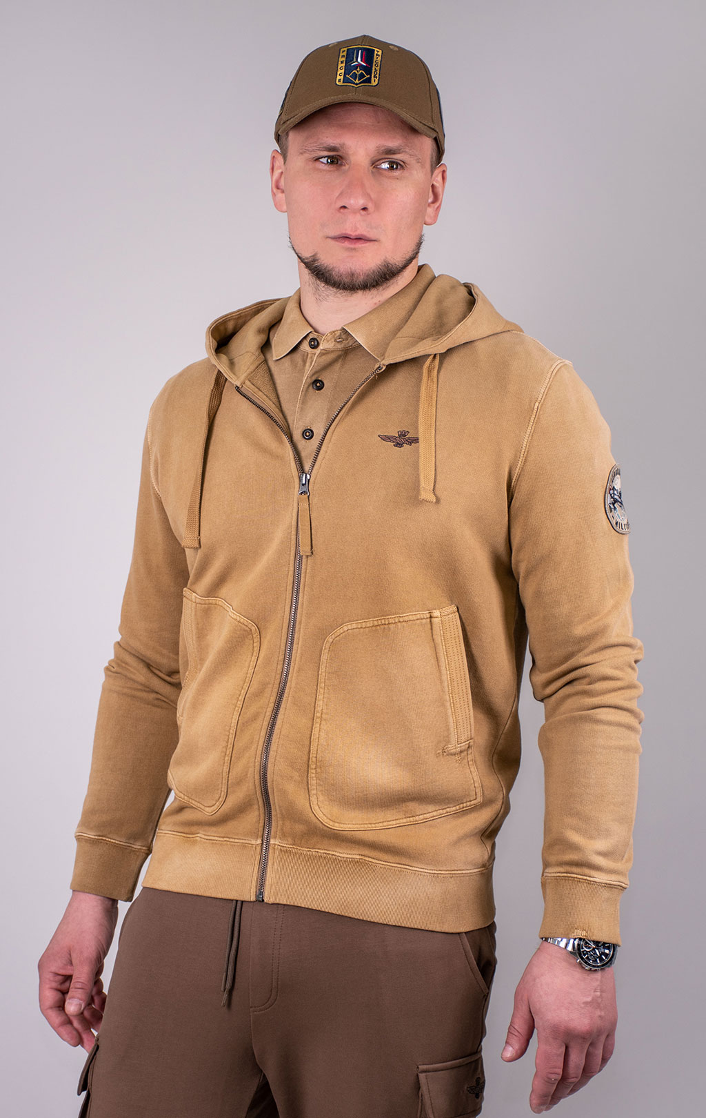 Толстовка с капюшоном AERONAUTICA MILITARE SS 24 m/IN peanut brown washed (FE 1882) 