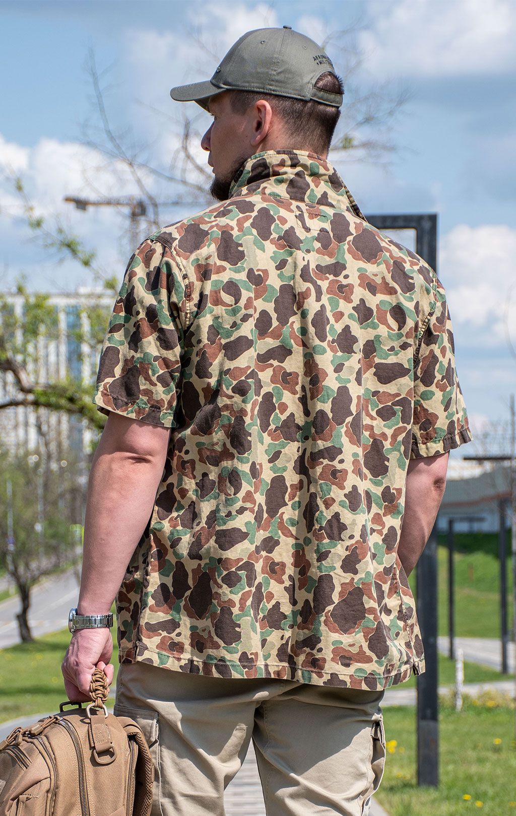 Ветровка-рубашка ALPHA INDUSTRIES SHORT SLEEVE WASHED FATIGUE SHIRT JACKET SS 24 m green frogskin camo 