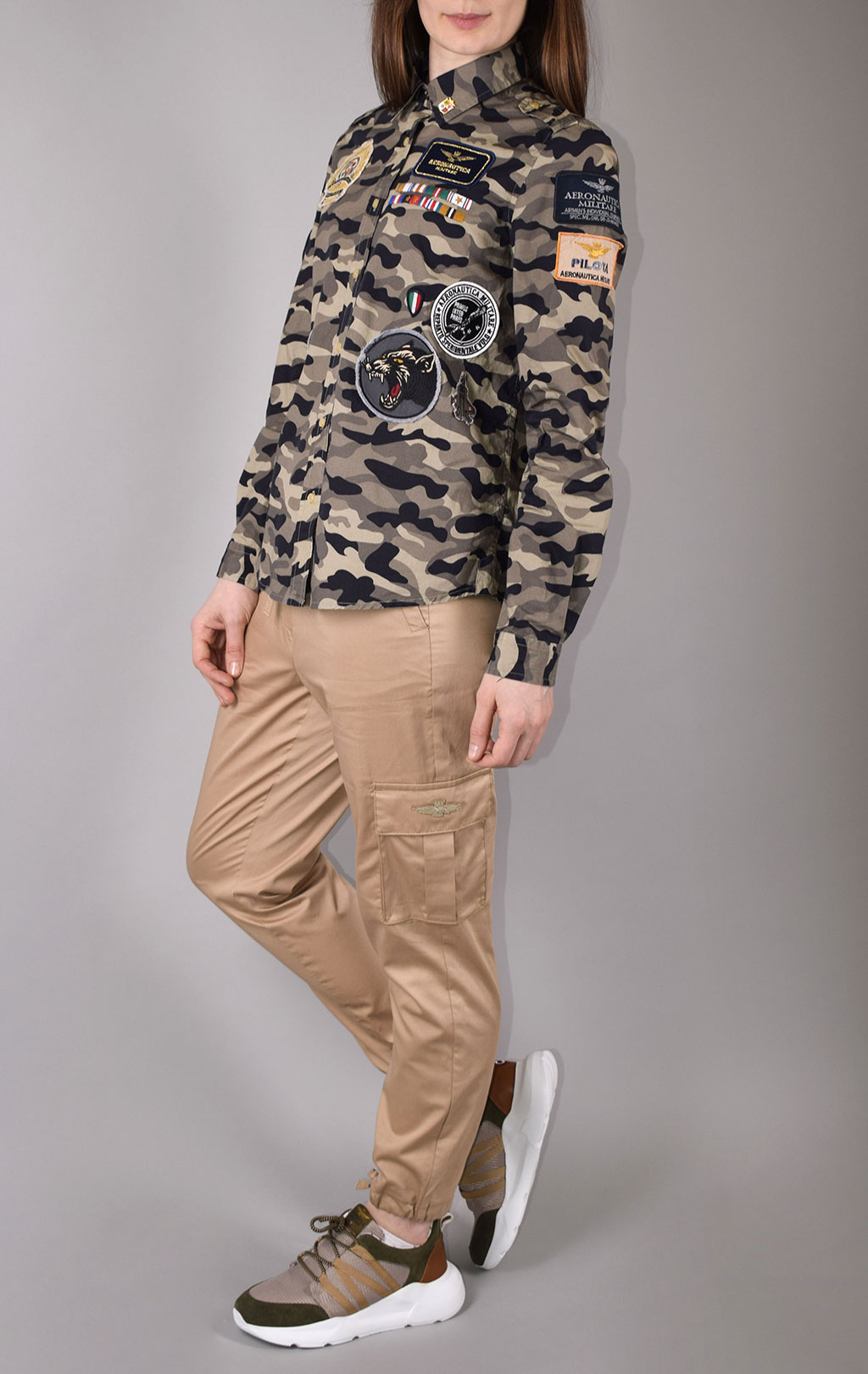 Женская рубашка AERONAUTICA MILITARE SS 20/IN camouflage verde militare (CA 1152) 