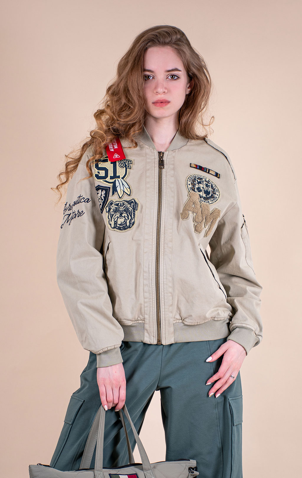 Женская ветровка-бомбер AERONAUTICA MILITARE SS 26/CN verde salvia (AB 3041) 