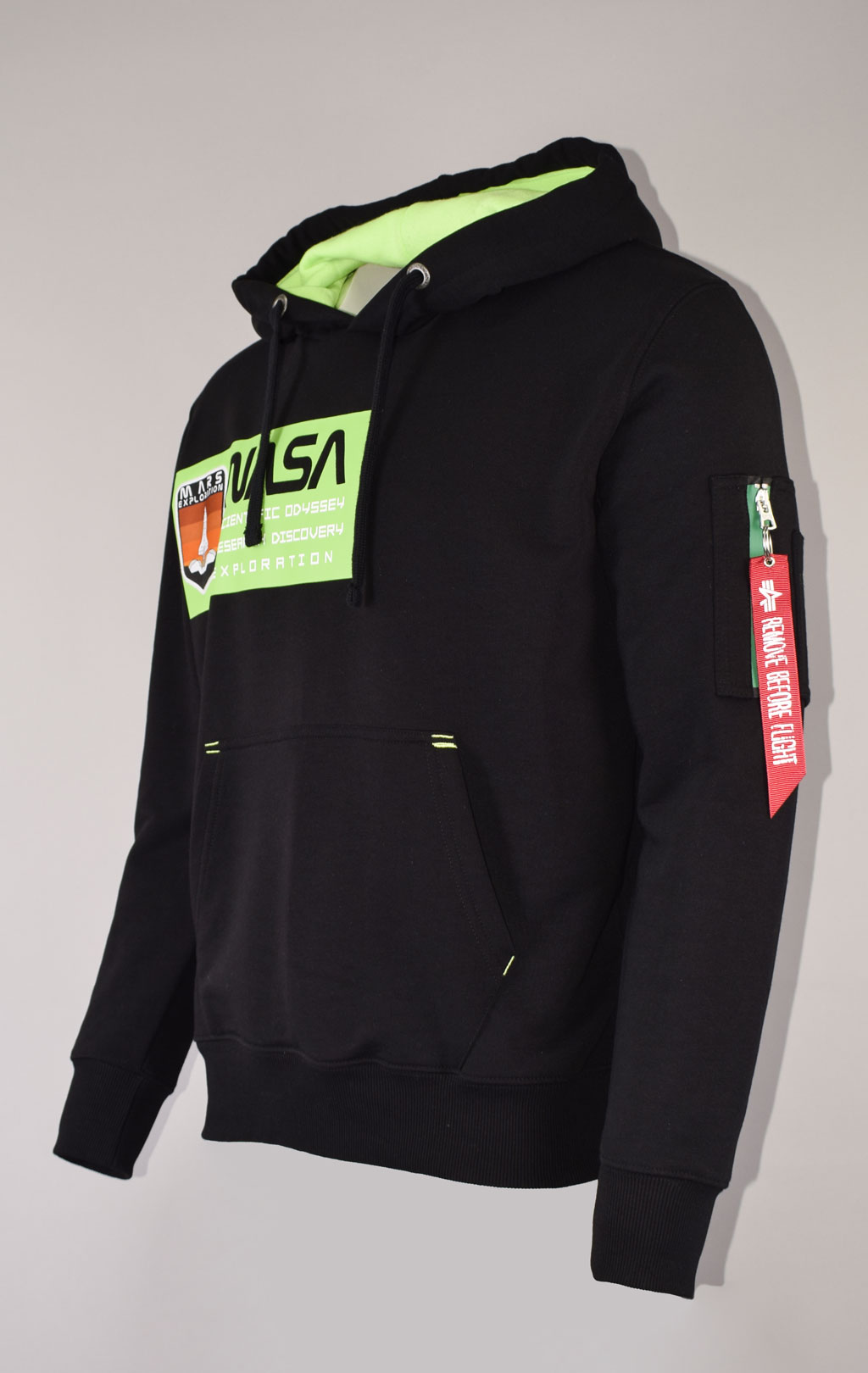 Толстовка ALPHA INDUSTRIES MARS NEON NASA HOODY black/neon green 