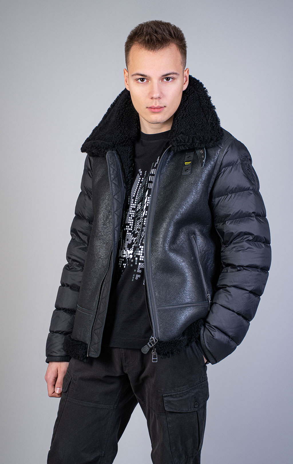 Куртка-пилот пуховая BLAUER FENNER кожа FW 25/26 black (L01333) 