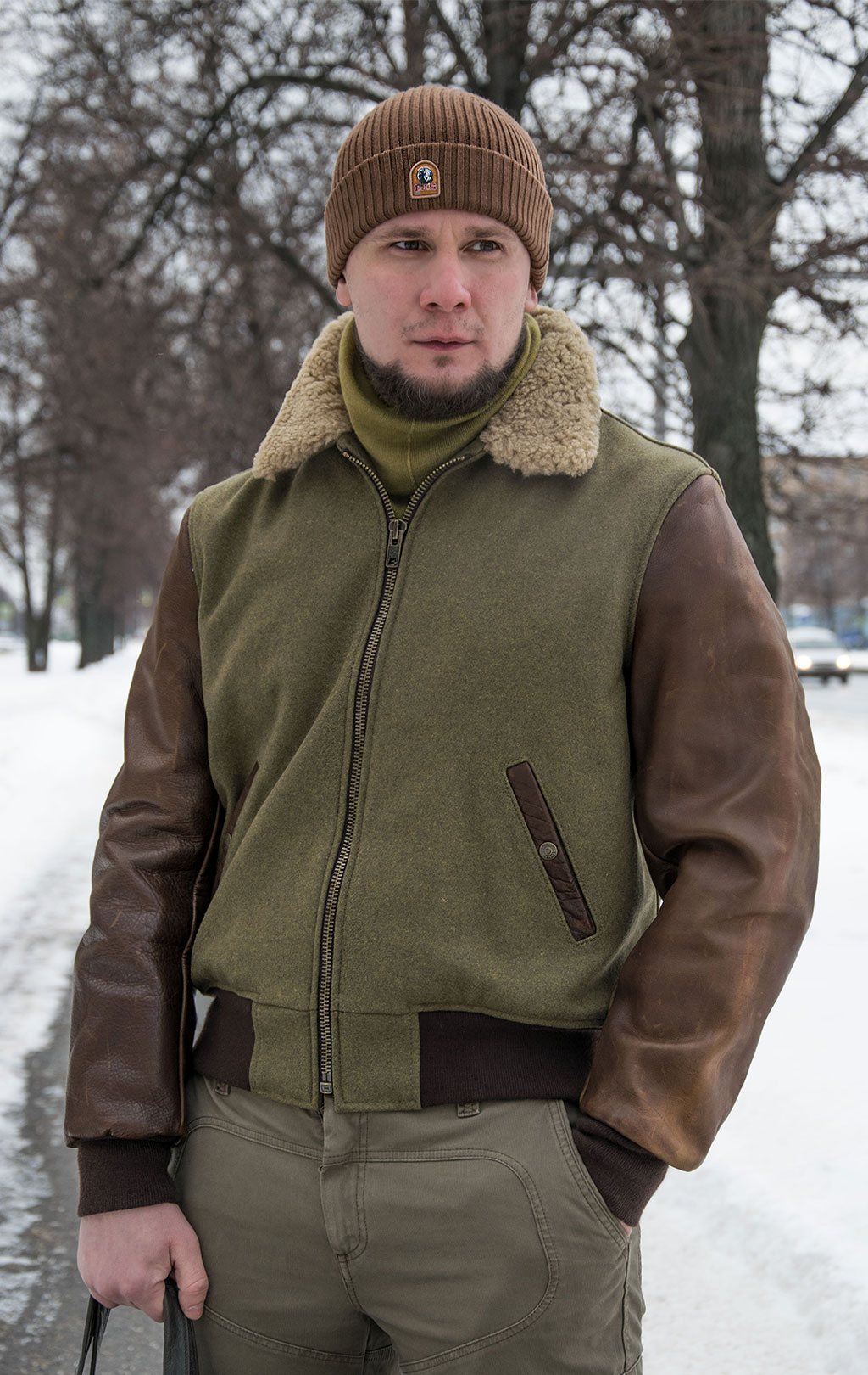 Куртка-пилот SCHOTT NYC MIXED MEDIA B-15 кожа/шерсть olive (793) 