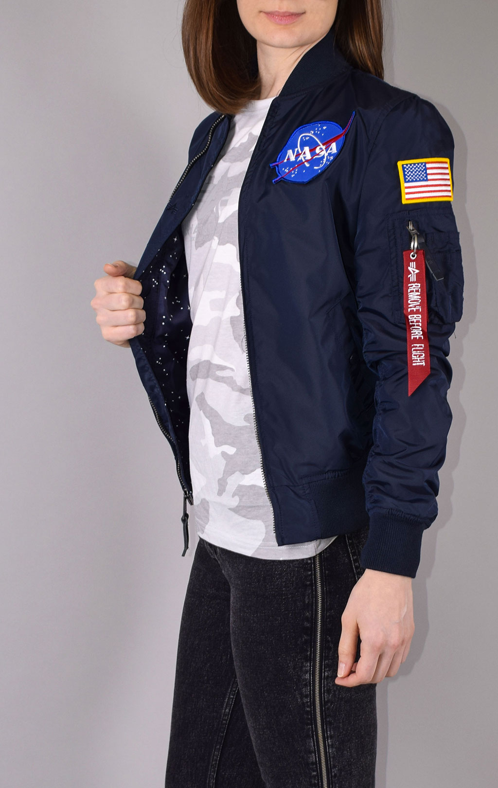 Женская ветровка-бомбер ALPHA INDUSTRIES TT NASA REVERSIBLE MA-1 rep. blue 