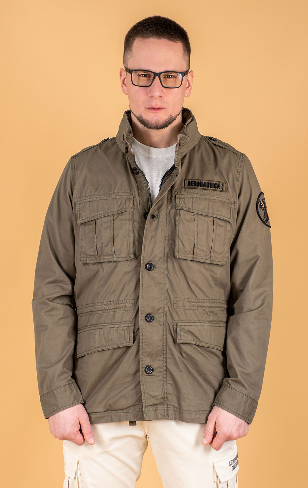 Ветровка AERONAUTICA MILITARE big size M-65 SS 25 m/IN military olive (AB 2212) 