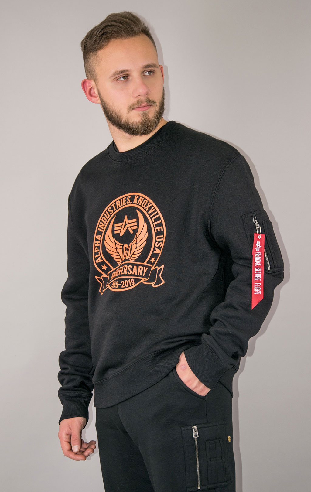 Свитшот ALPHA INDUSTRIES 60TH ANNIVERSARY CREW black 