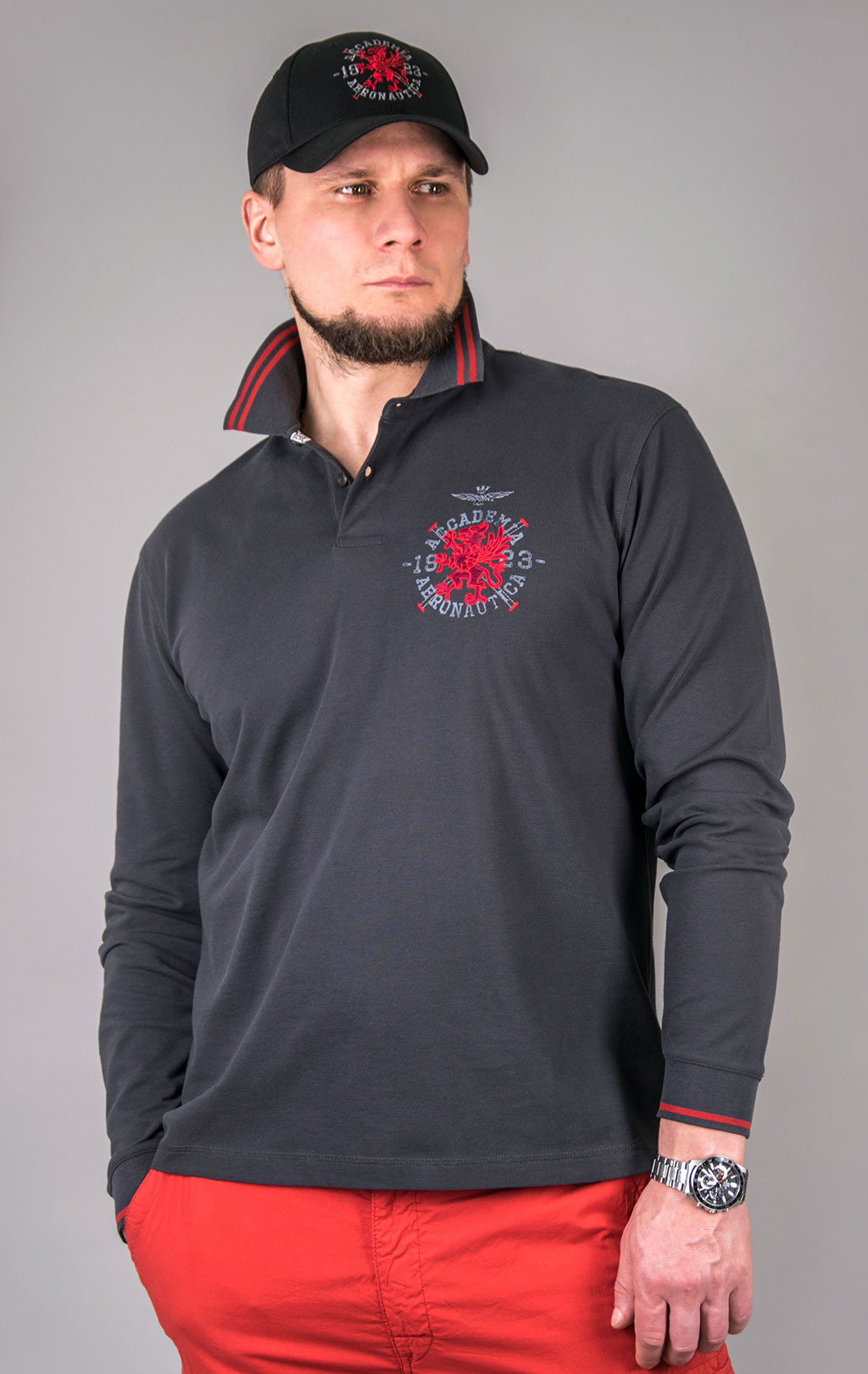 Поло-лонгслив AERONAUTICA MILITARE CORSO GRIFO SS 24/TR anthracite grey (PO 1791) 