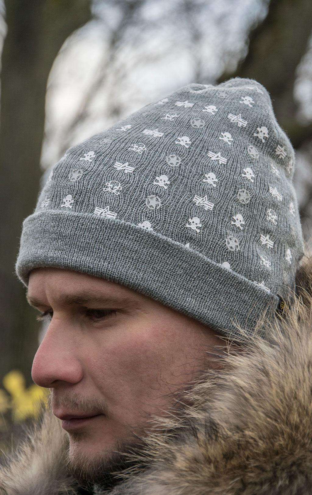 Шапка ALPHA INDUSTRIES ALL OVER BEANIE grey heather 