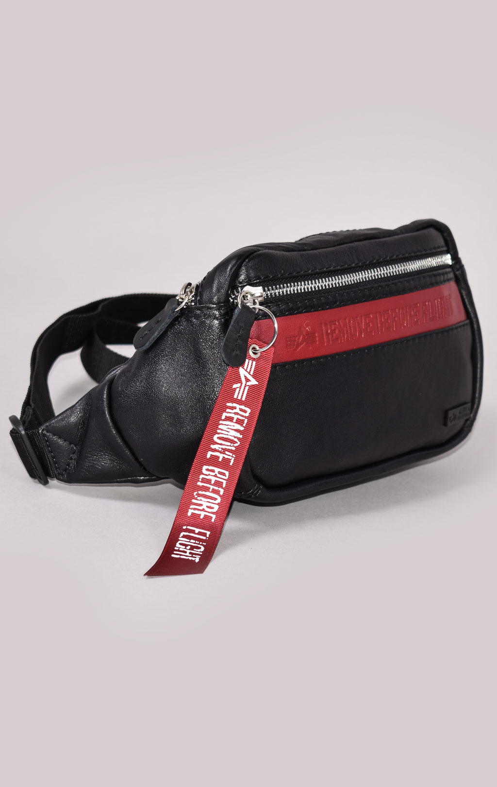 Сумка поясная ALPHA INDUSTRIES RBF LEATHER WAIST BAG black/red 