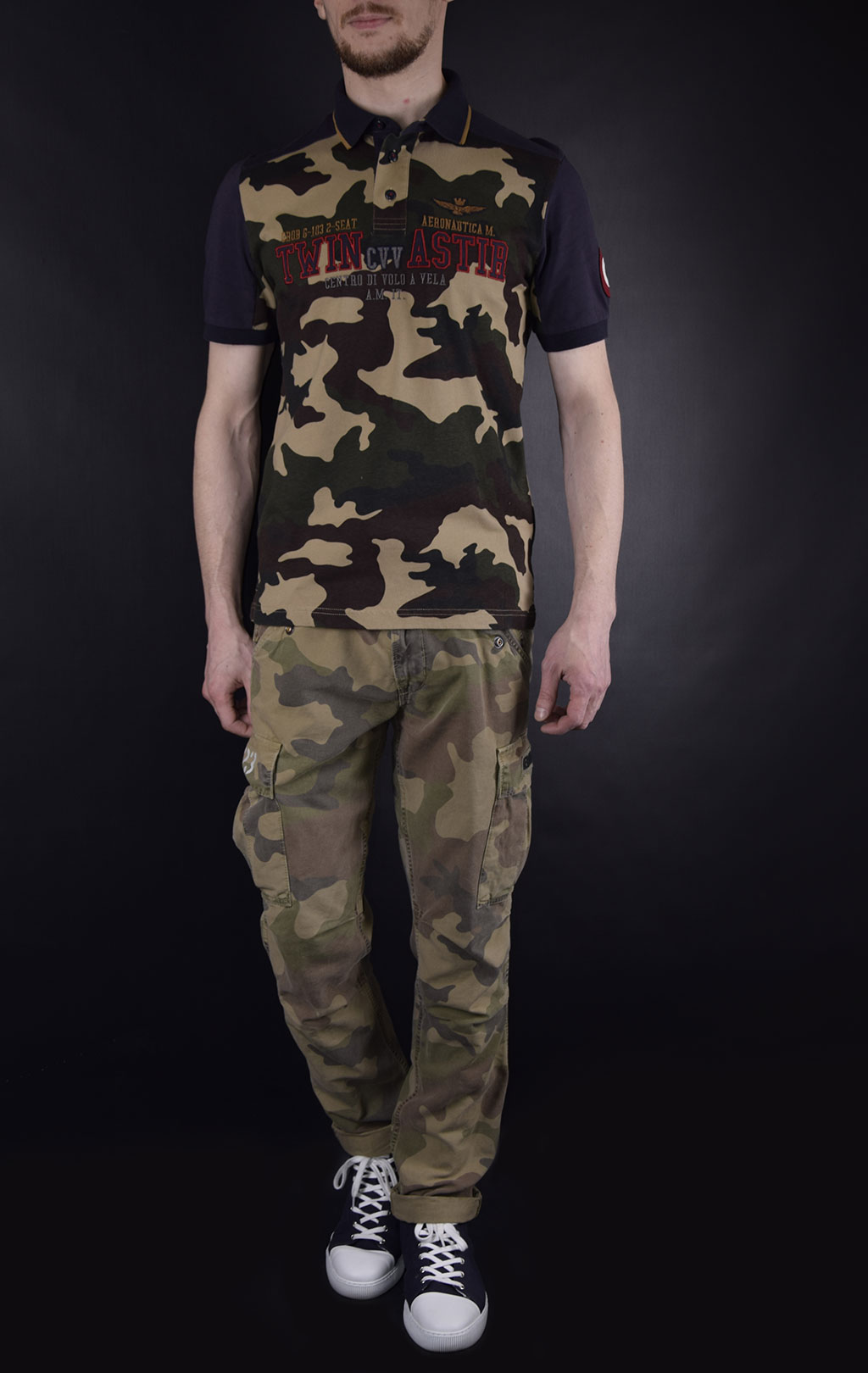 Футболка-поло AERONAUTICA MILITARE SS19 blue navy/camouflage (PO 1339) 