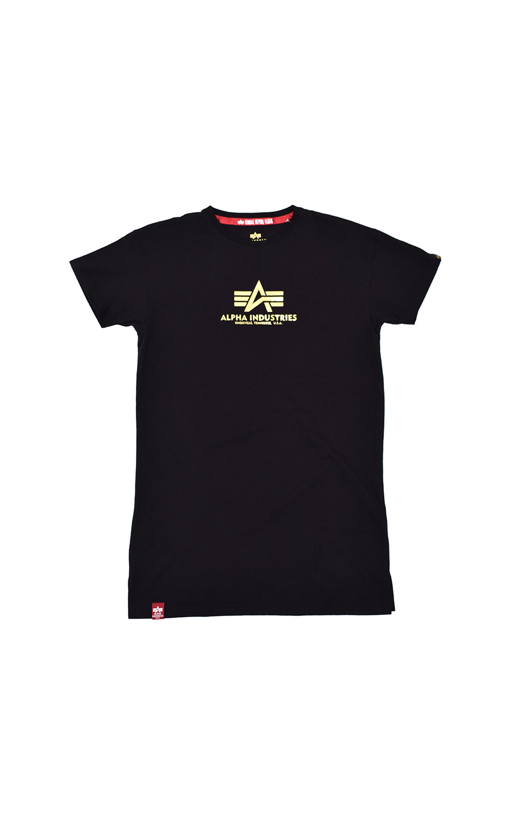 Женская футболка ALPHA INDUSTRIES BASIC T LONG FOIL PRINT black/yellow gold 