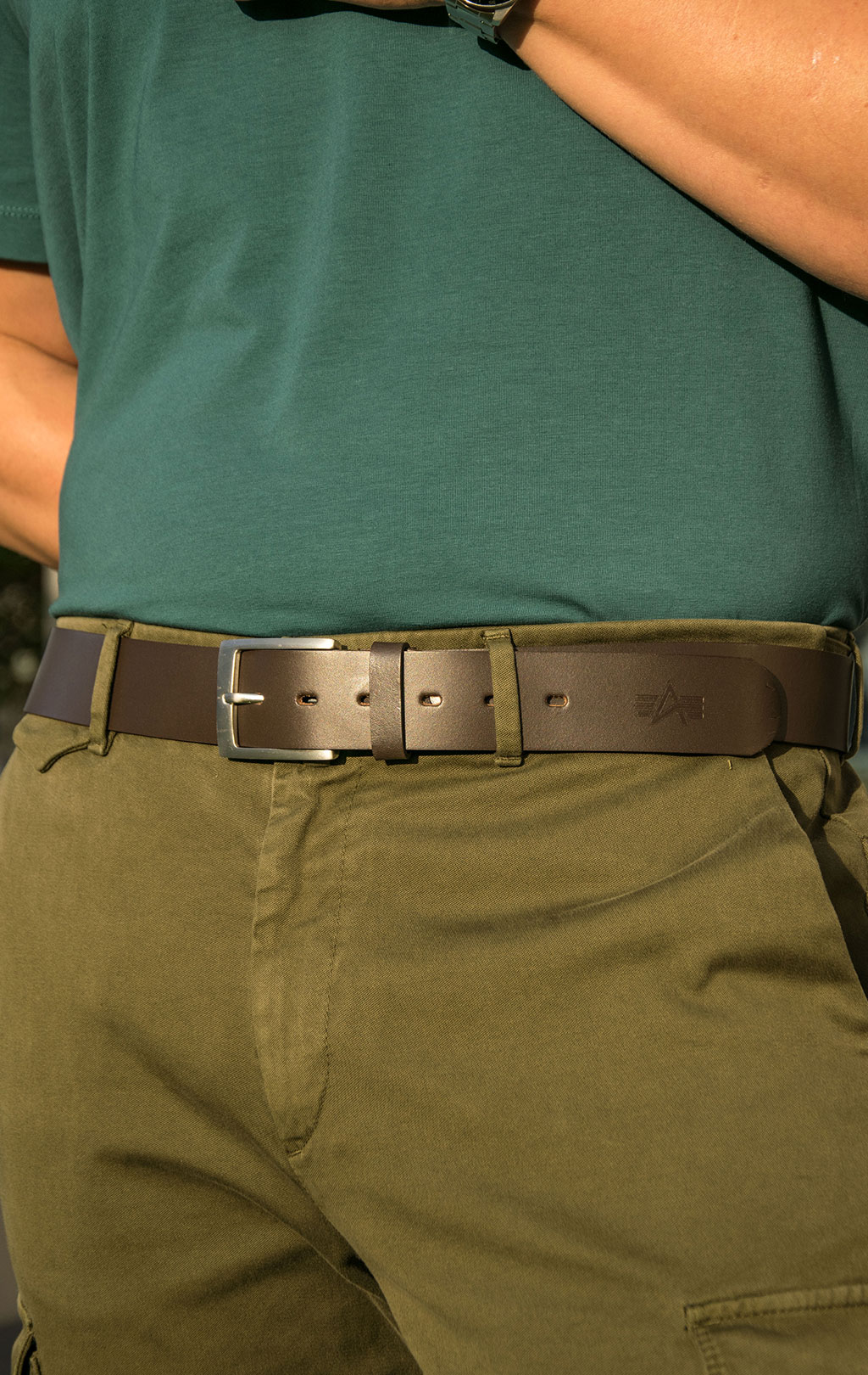Ремень ALPHA INDUSTRIES EMBOSSED BELT кожа brown 