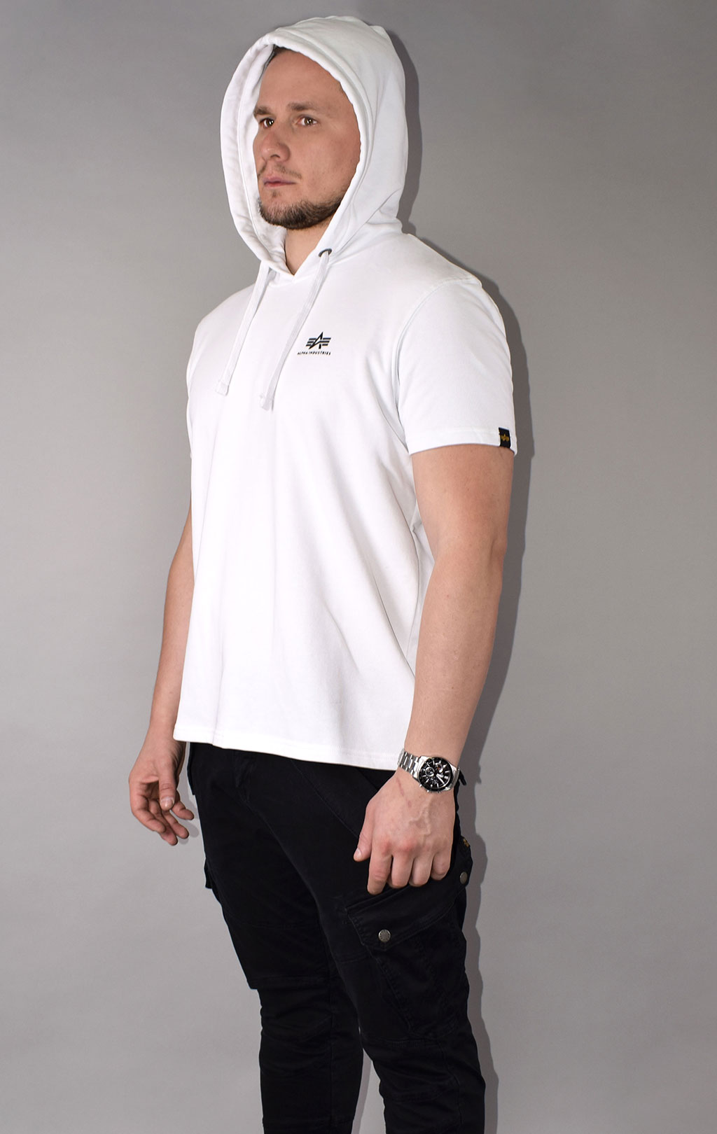 Футболка с капюшоном ALPHA INDUSTRIES BASIC T SMALL LOGO white 