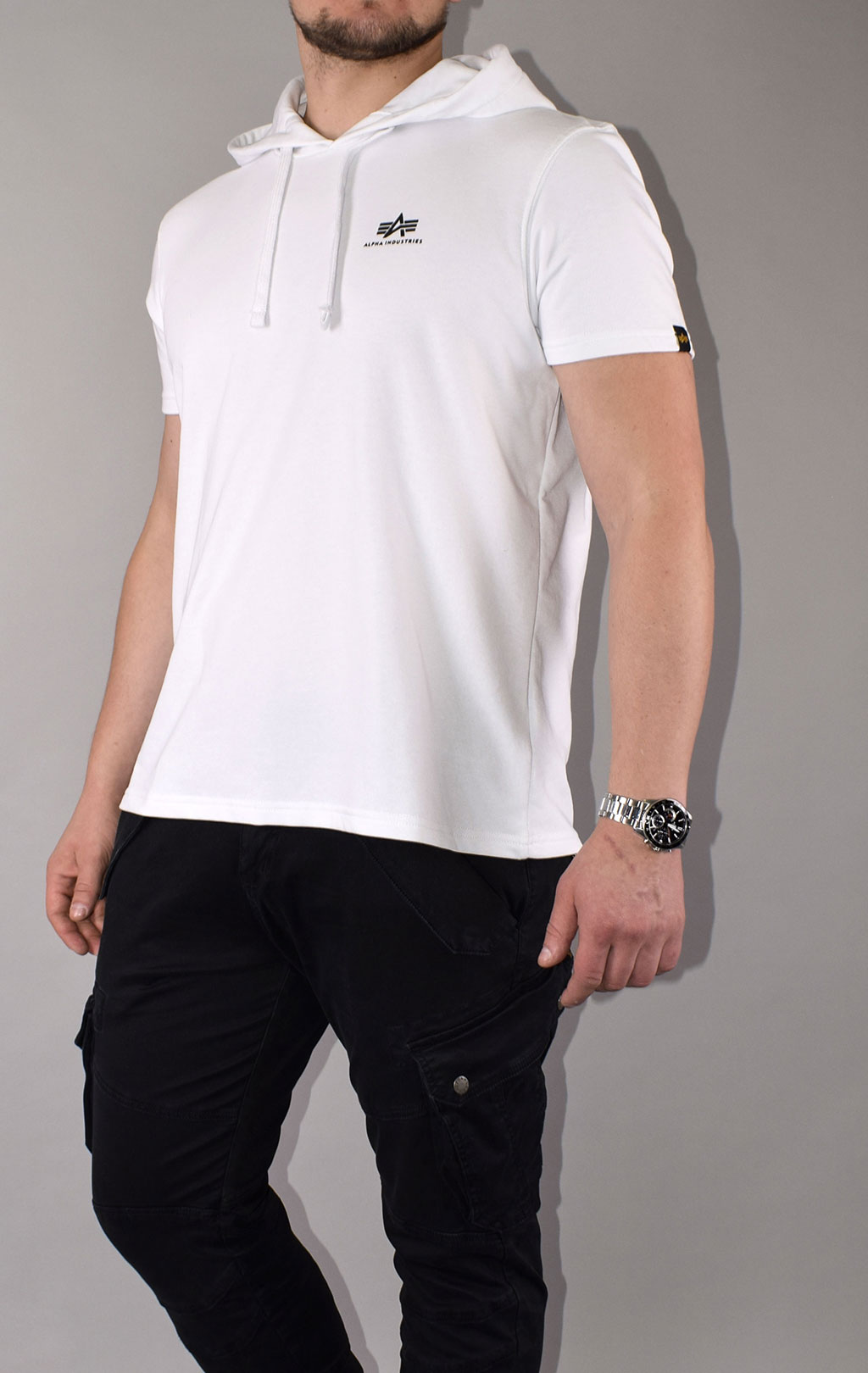 Футболка с капюшоном ALPHA INDUSTRIES BASIC T SMALL LOGO white 