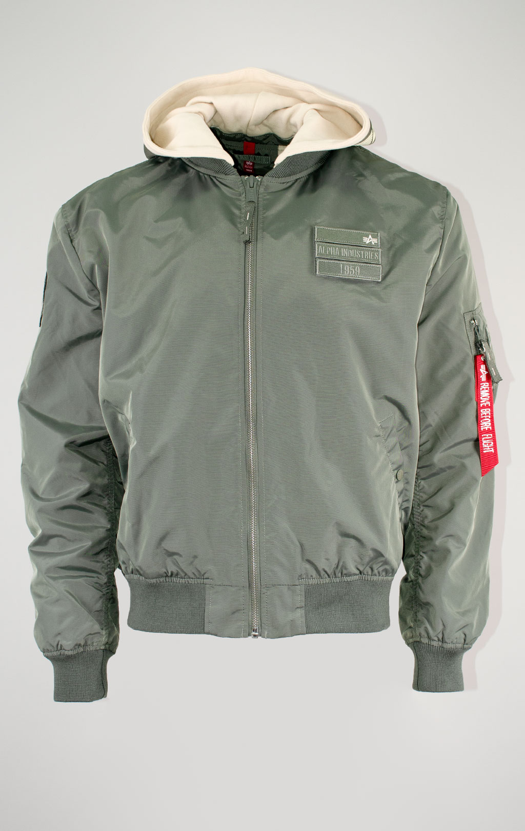 Ветровка-бомбер лётная ALPHA INDUSTRIES TT HOOD CUSTOM MA-1 vintage green 
