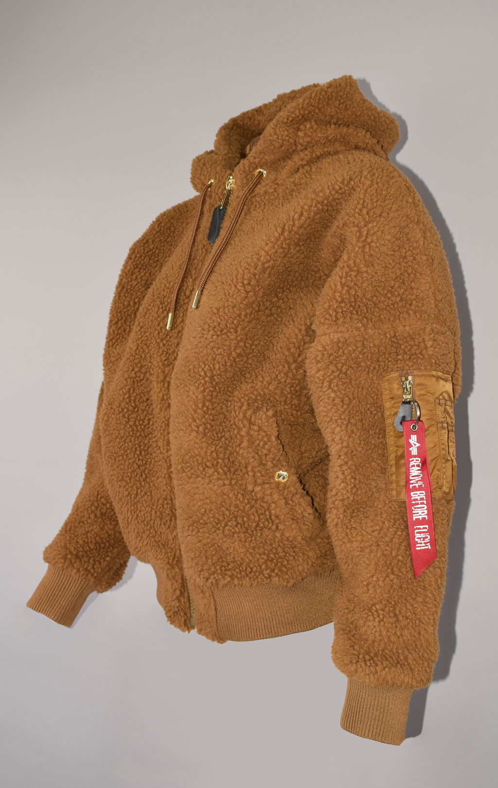 Женская куртка-бомбер лётная ALPHA INDUSTRIES OS HOODED TEDDY MA-1 camel 