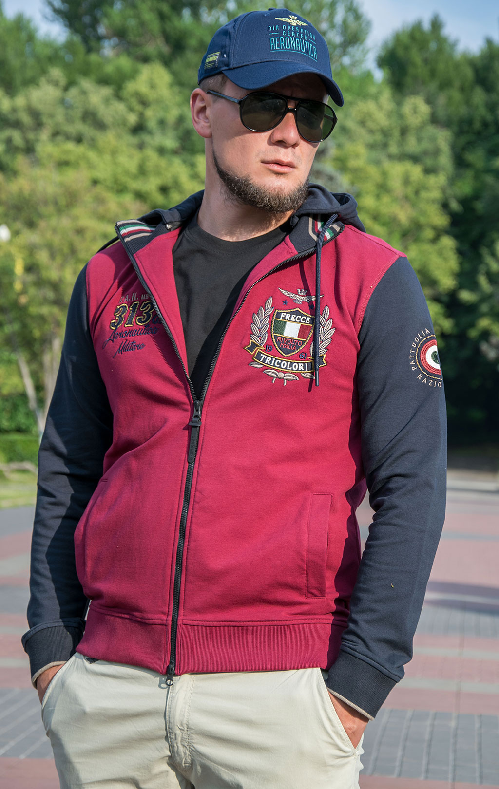 Толстовка с капюшоном AERONAUTICA MILITARE FW 22/23/TR blue scuro/bordeaux (FE 1723) 