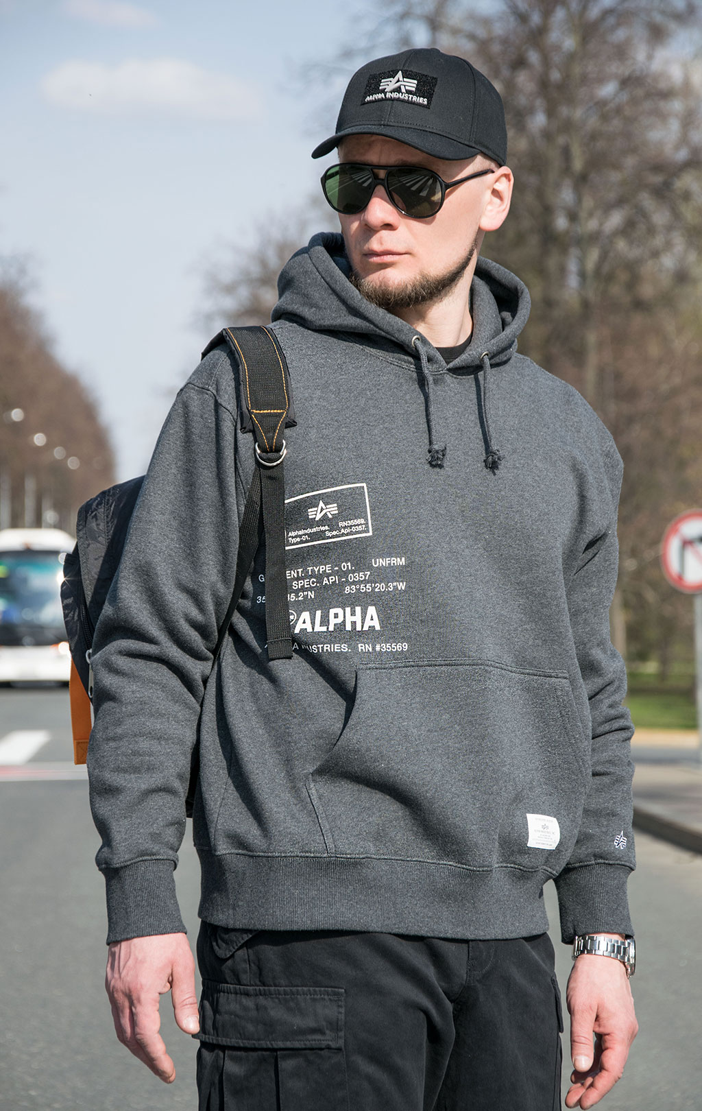 Толстовка ALPHA INDUSTRIES ESSENTIAL SPEC PRINT HOODIE FW 22/23 dark charcoal heather 