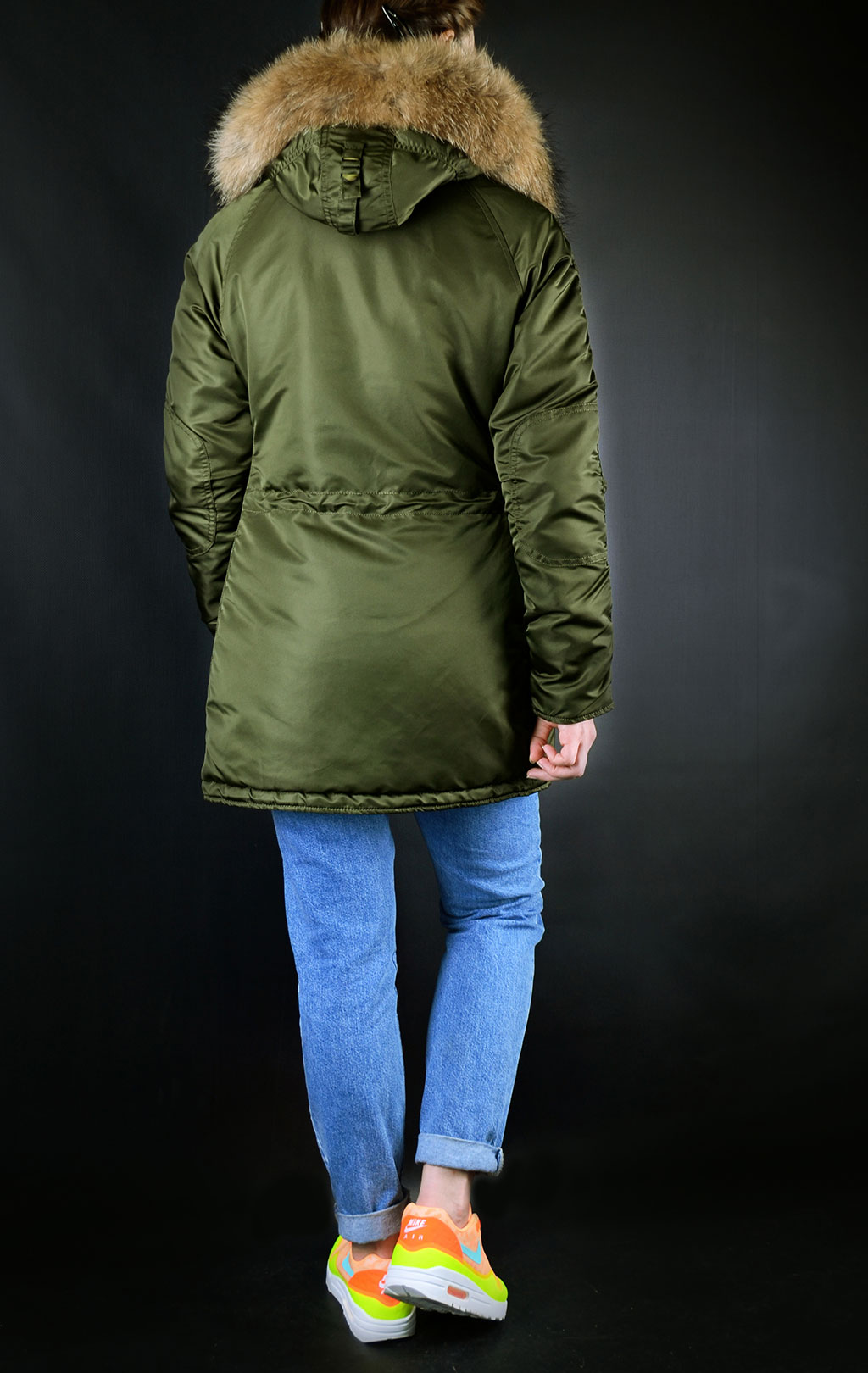 Женская аляска ALPHA INDUSTRIES VF 59 N-3B натур. мех dark green 