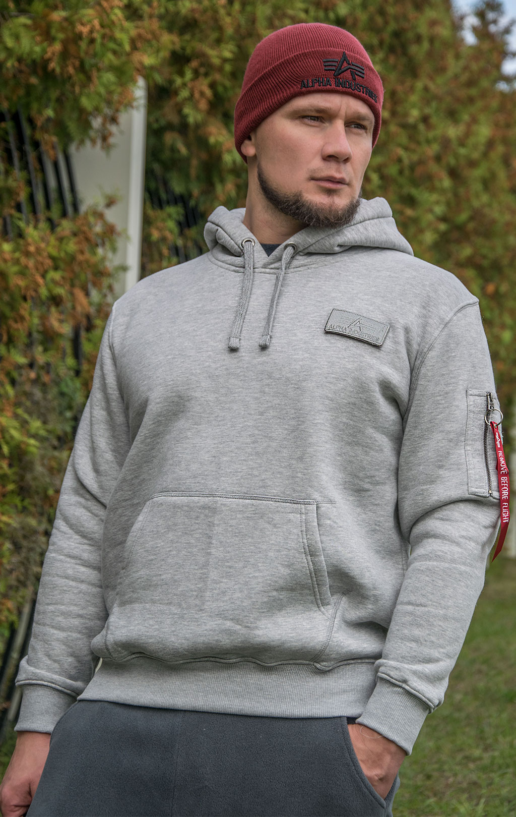 Толстовка ALPHA INDUSTRIES RED STRIPE HOODY grey heather 