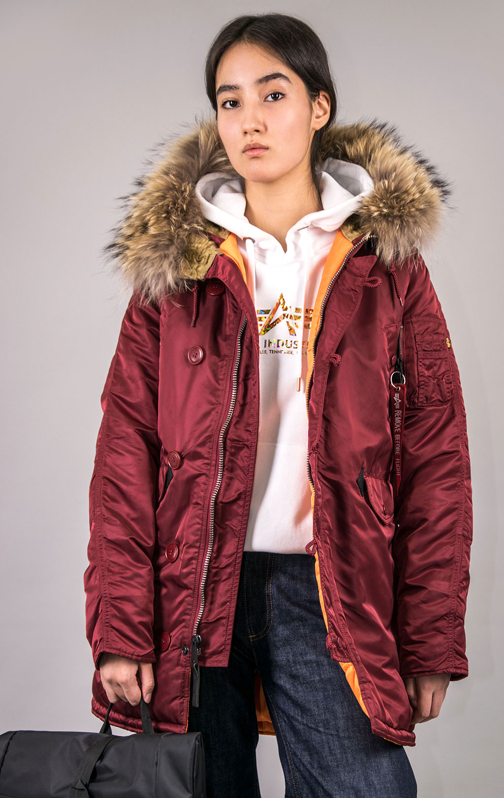 Женская аляска ALPHA INDUSTRIES CLASSIC N-3B original fit натур. мех FW 21 m commander red 