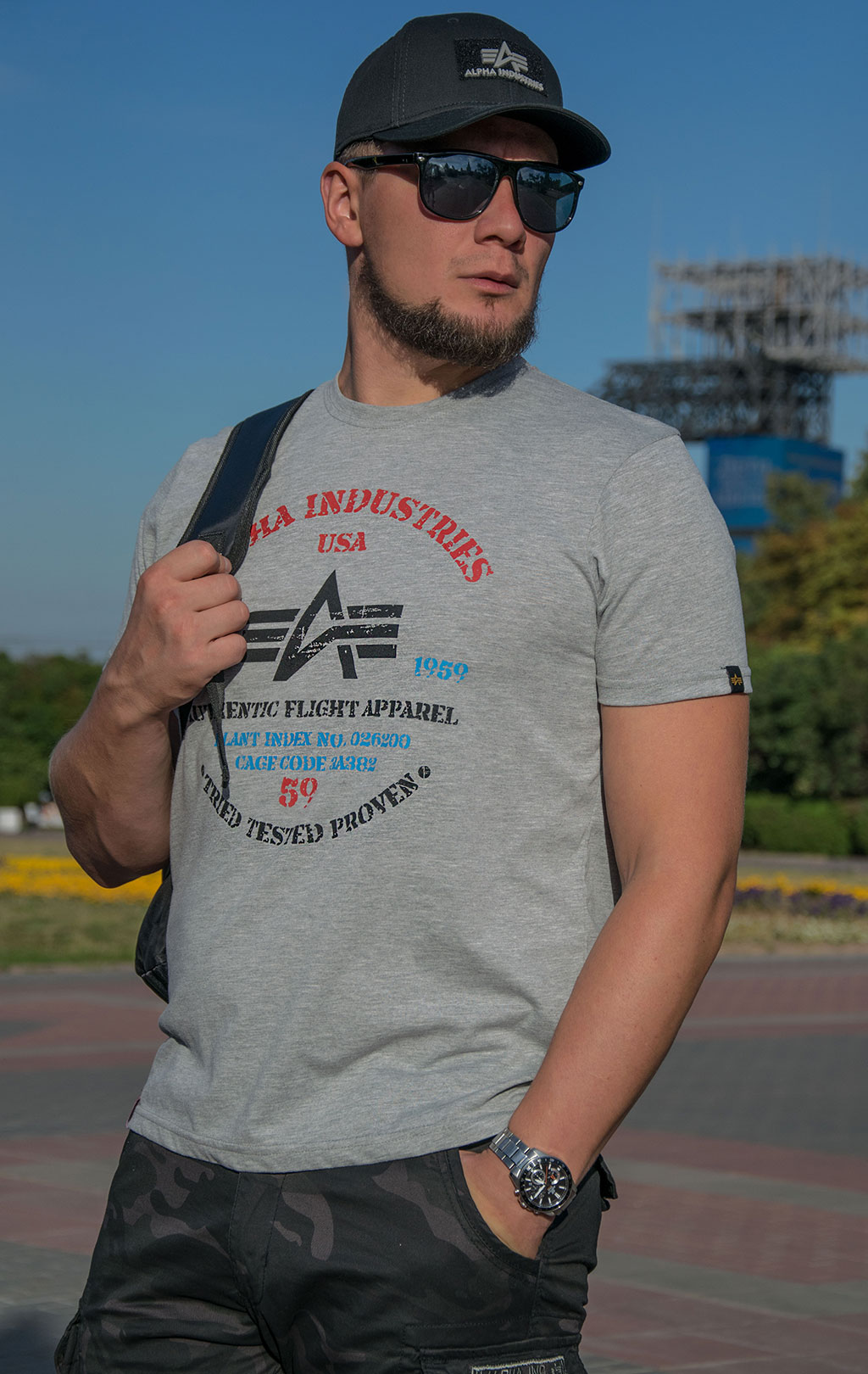 Футболка ALPHA INDUSTRIES AUTHENTIC PRINT grey heather 