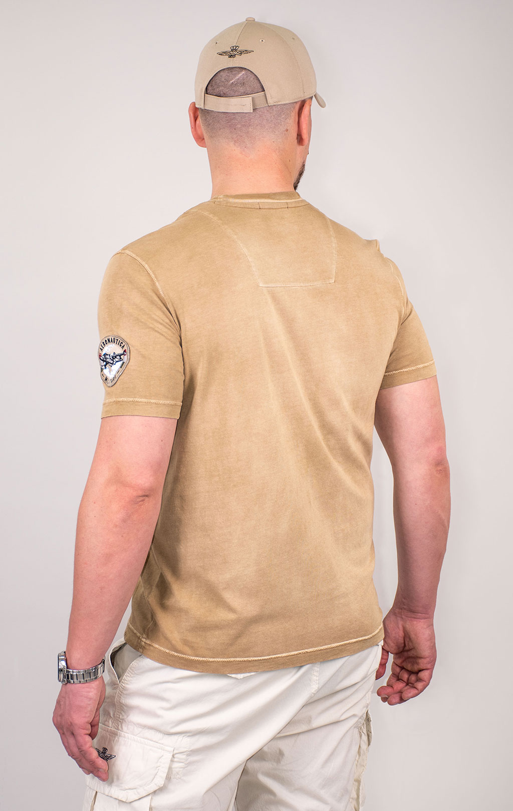 Футболка AERONAUTICA MILITARE vintage aircraft mechanic SS 24/IN peanut brown washed (TS 2227) 