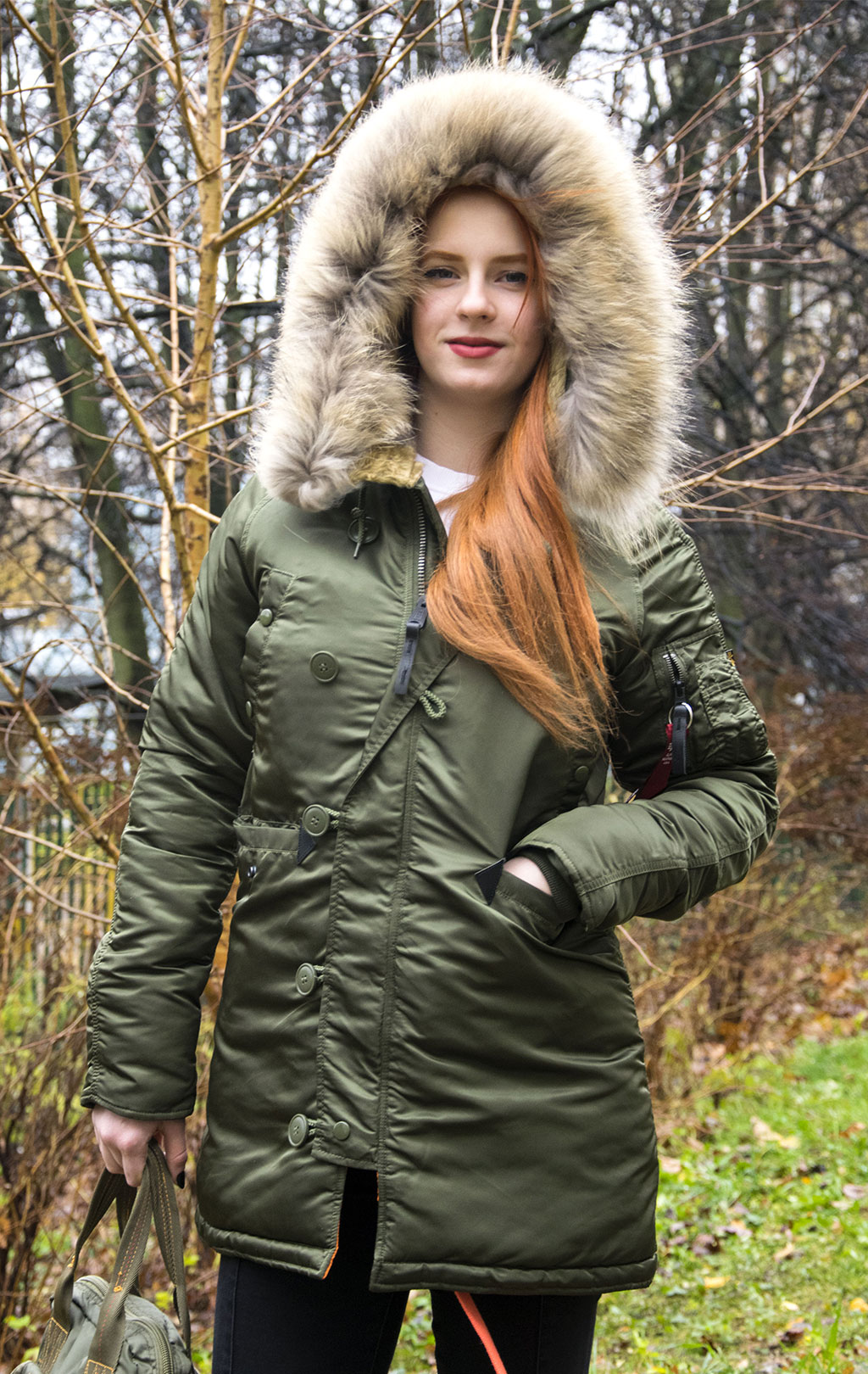 Женская аляска ALPHA INDUSTRIES VF 59 N-3B натур. мех dark green 