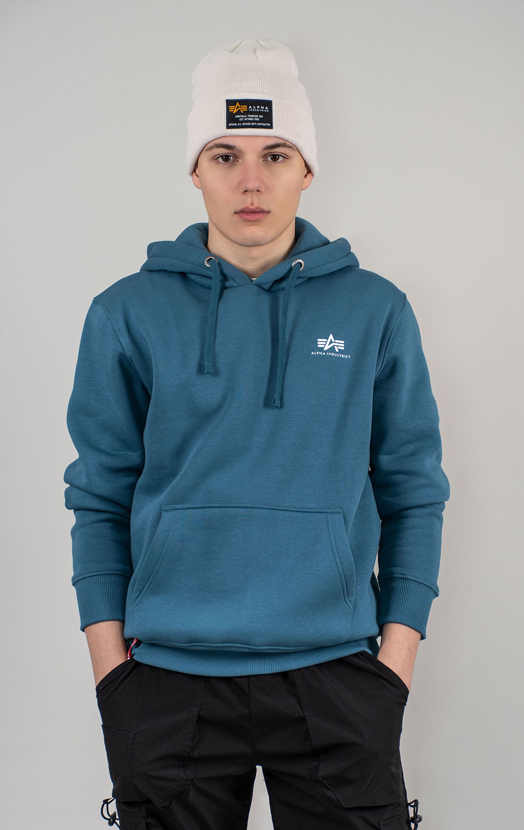 Толстовка ALPHA INDUSTRIES BASIC HOODY SMALL LOGO vintage marine 