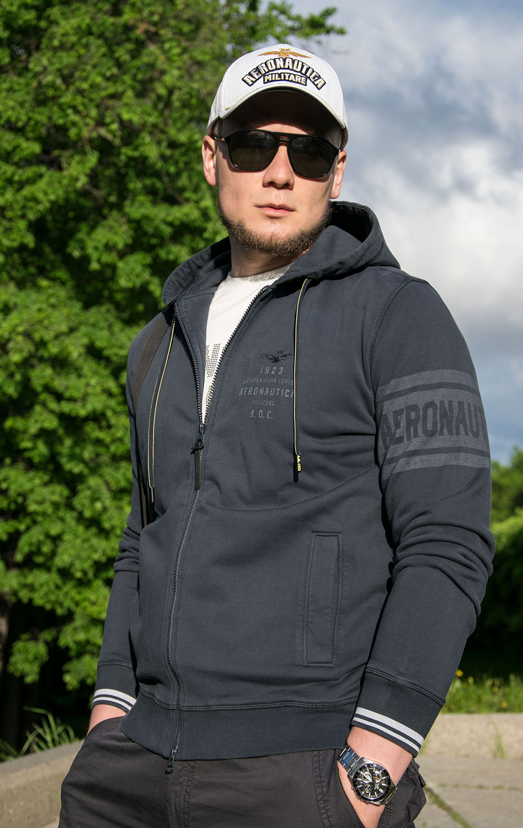 Толстовка с капюшоном AERONAUTICA MILITARE SS 21/IN blue black (FE 1574) 