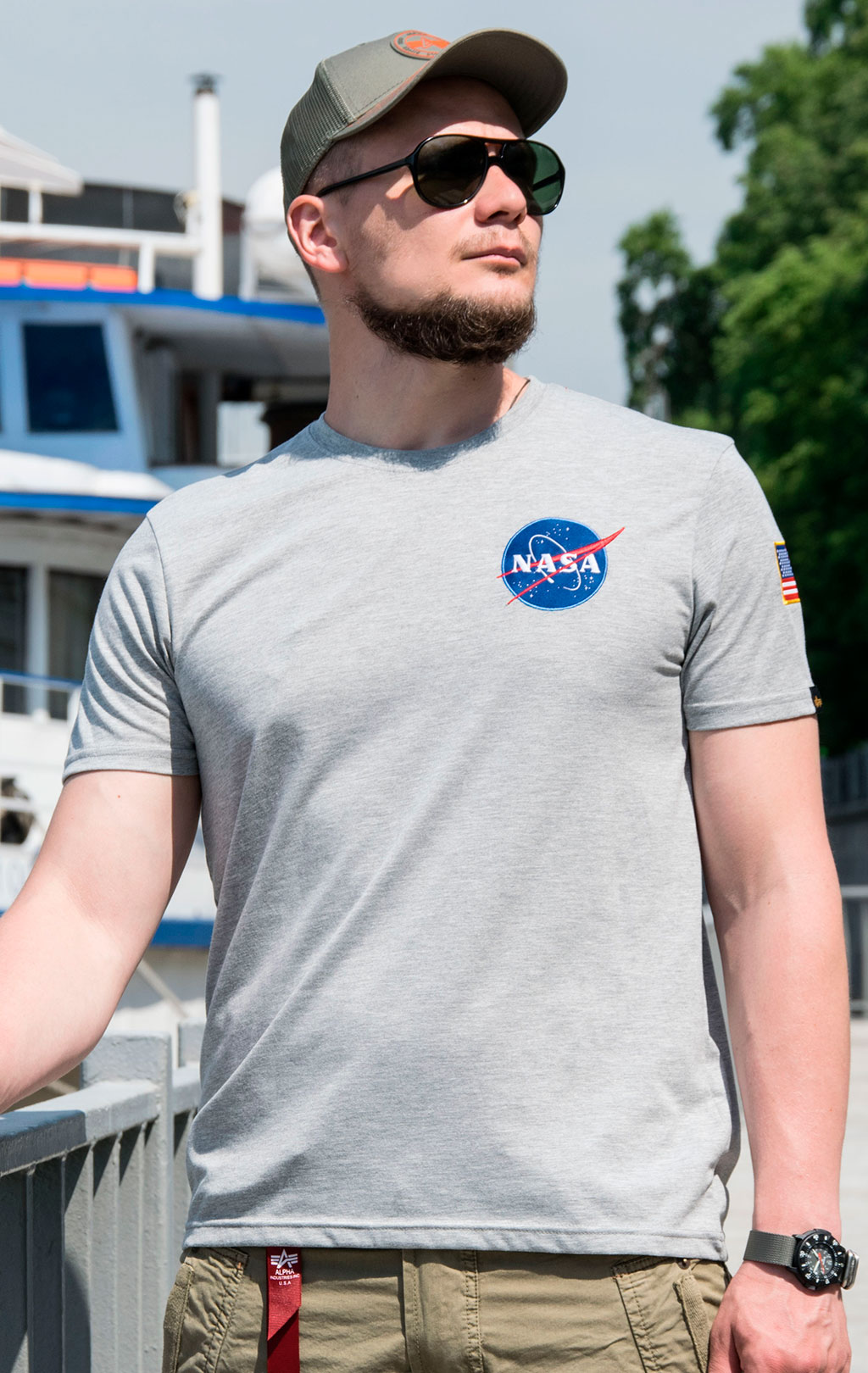 Футболка ALPHA INDUSTRIES NASA SPACE SHUTTLE T grey heather 