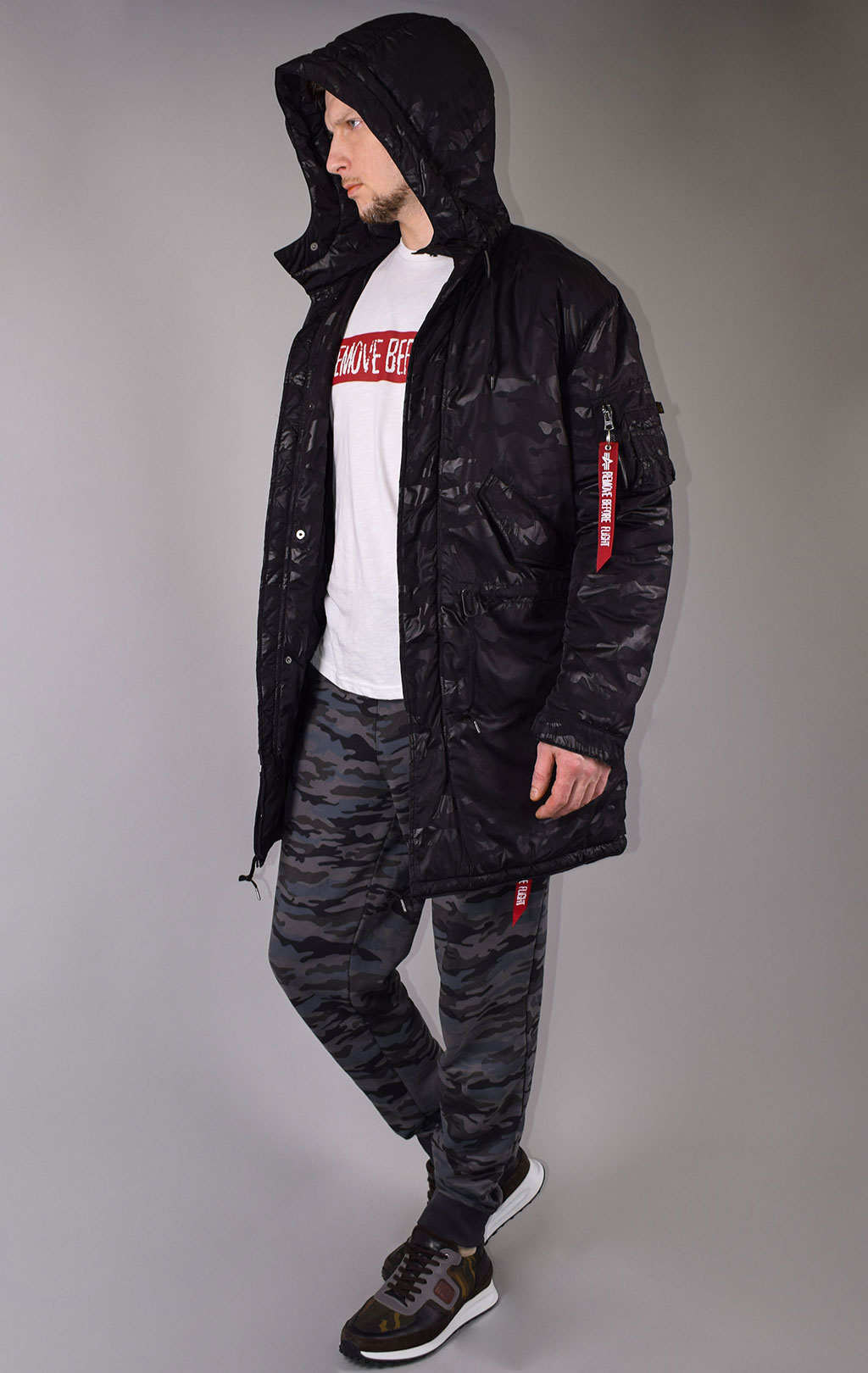 Парка ALPHA INDUSTRIES HOODED FISHTAIL CW HIDDEN CAMO black 