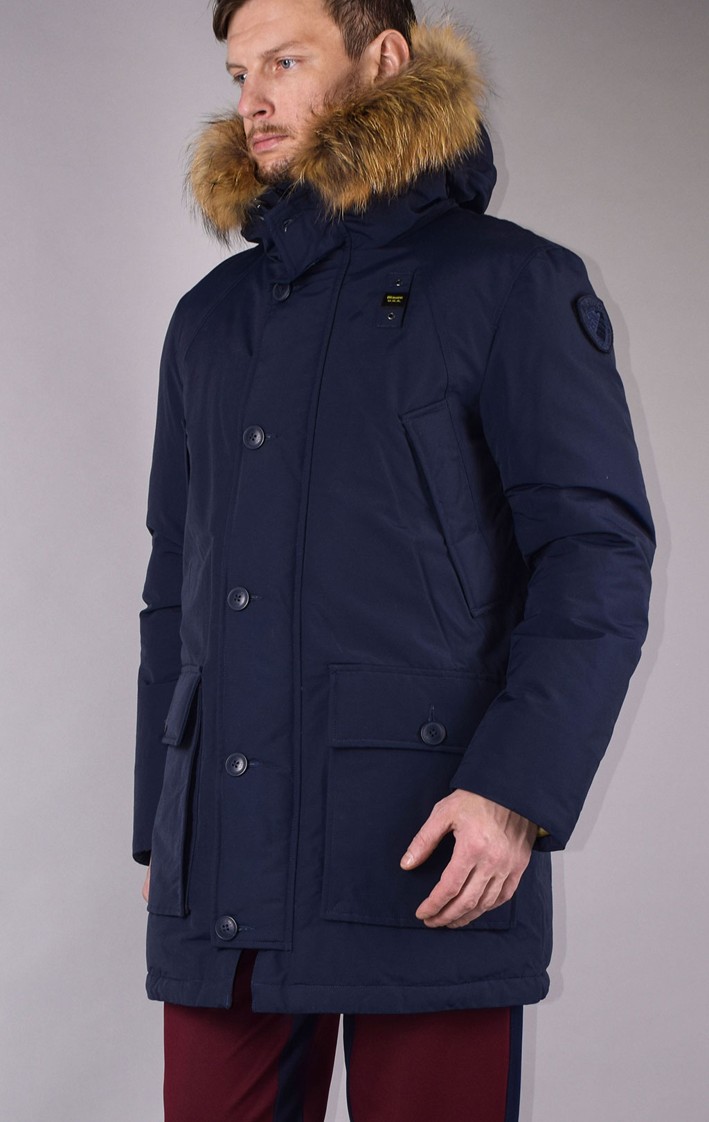 Куртка-аляска пуховая BLAUER RAINCOAT LONG FW 19/20 натур. мех dark blue (005565) 