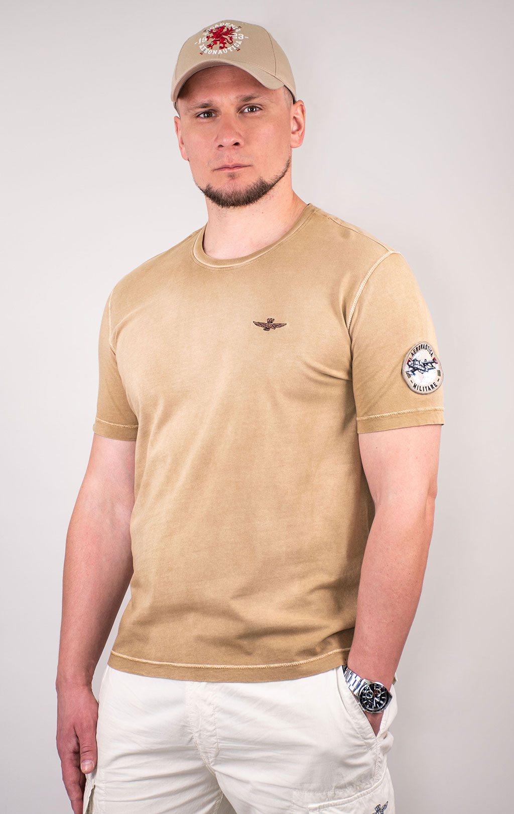 Футболка AERONAUTICA MILITARE vintage aircraft mechanic SS 24/IN peanut brown washed (TS 2227) 