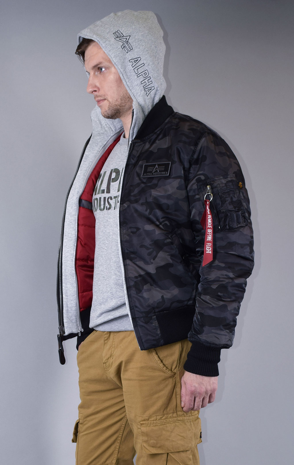 Куртка-бомбер лётная ALPHA INDUSTRIES D-Tec MA-1 black camo 