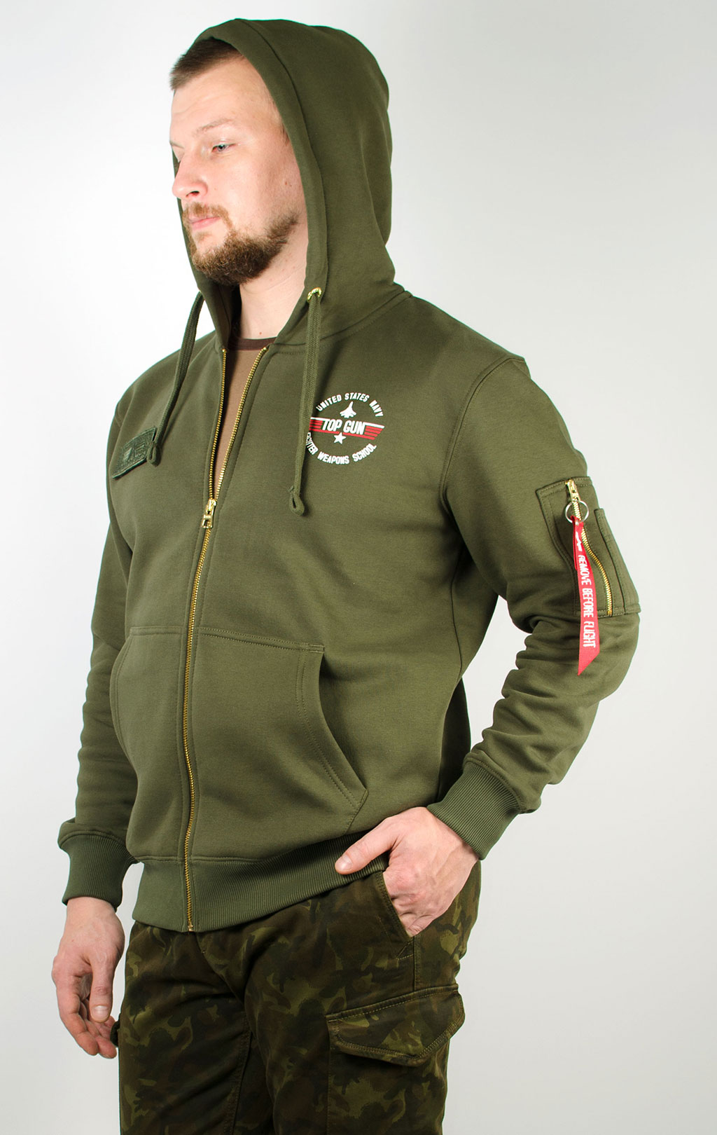 Толстовка ALPHA INDUSTRIES TOP GUN ZIP HOODY dark green 