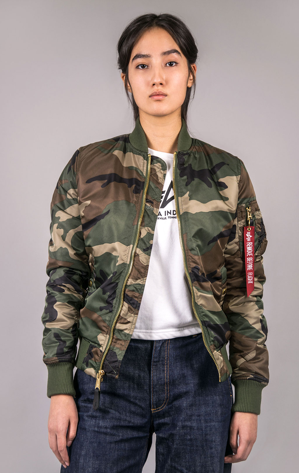 Женский бомбер ALPHA INDUSTRIES VF PM MA-1 camo woodland 65 