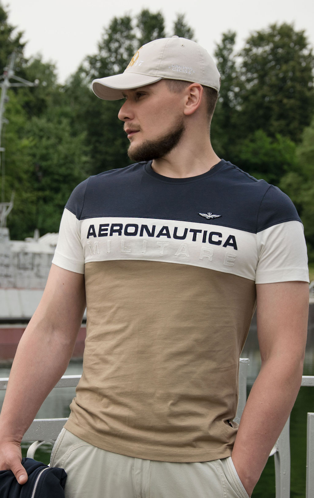 Футболка AERONAUTICA MILITARE SS 20/TR blue navy/off white/khaki (TS 1705) 