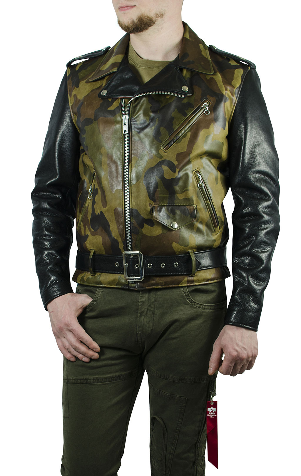 Куртка-косуха SCHOTT NYC MOTORCYCLE JCT кожа camo olive (611UST) 