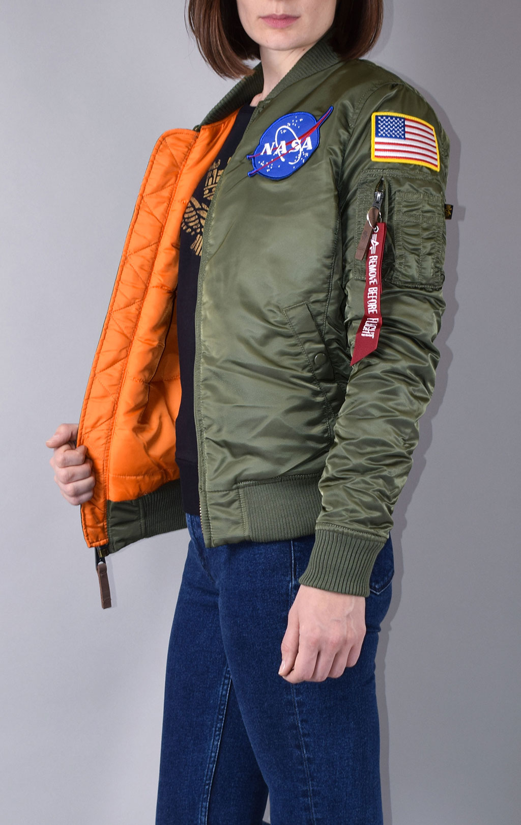 Женская куртка-бомбер лётная ALPHA INDUSTRIES VF NASA MA-1 sage green 