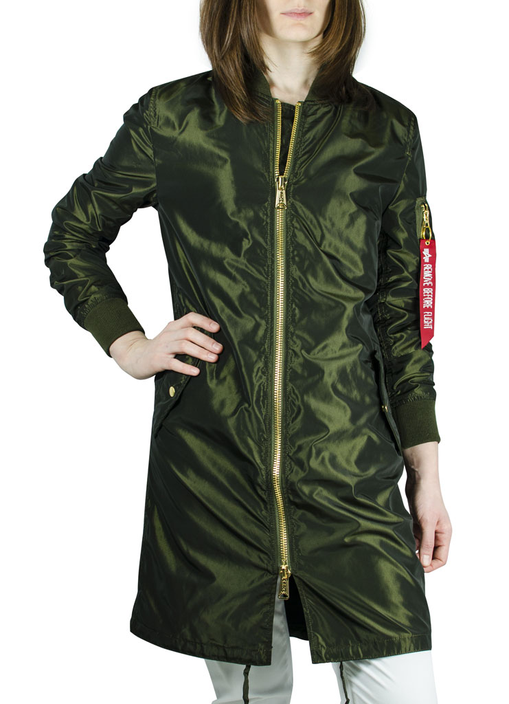 Женская ветровка-бомбер удлинённая ALPHA INDUSTRIES LW COAT IRIDIUM MA-1 dark green 