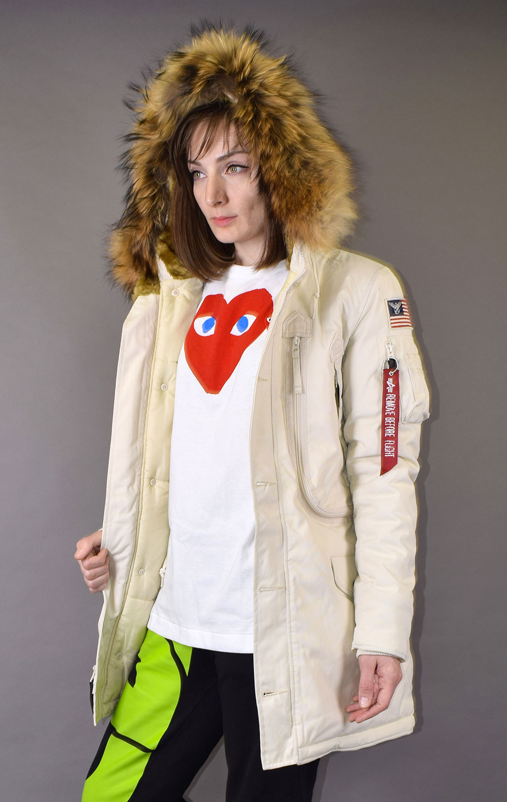 Женская аляска ALPHA INDUSTRIES POLAR натур. мех white off 