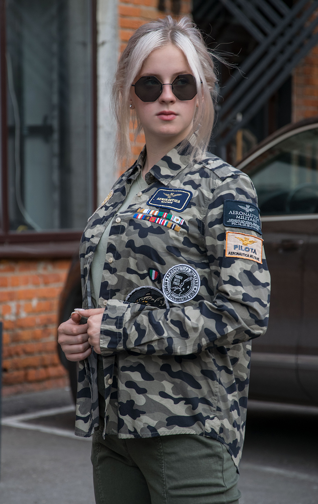 Женская рубашка AERONAUTICA MILITARE SS 20/IN camouflage verde militare (CA 1152) 