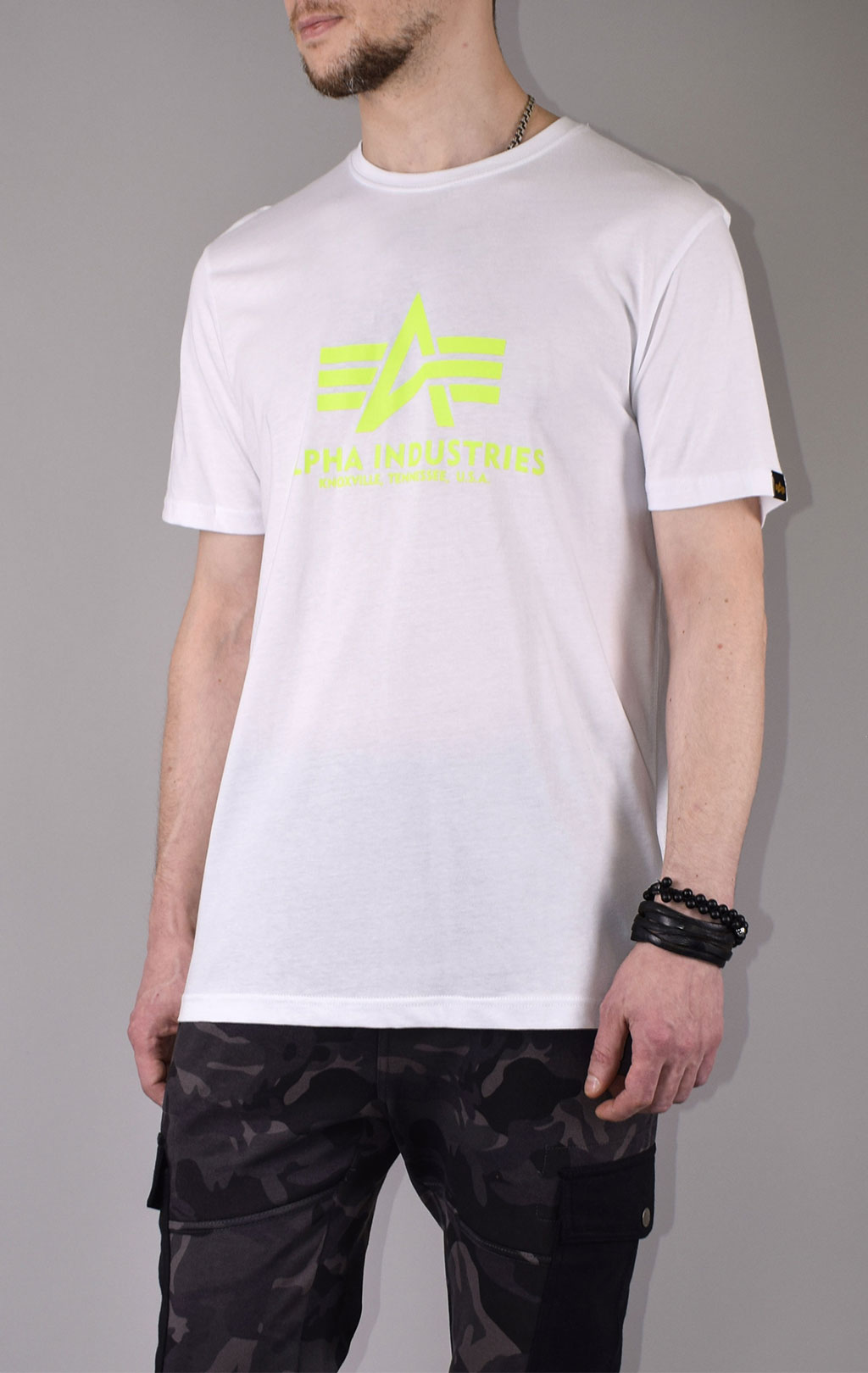 Футболка ALPHA INDUSTRIES BASIC T big size white/neon yellow 