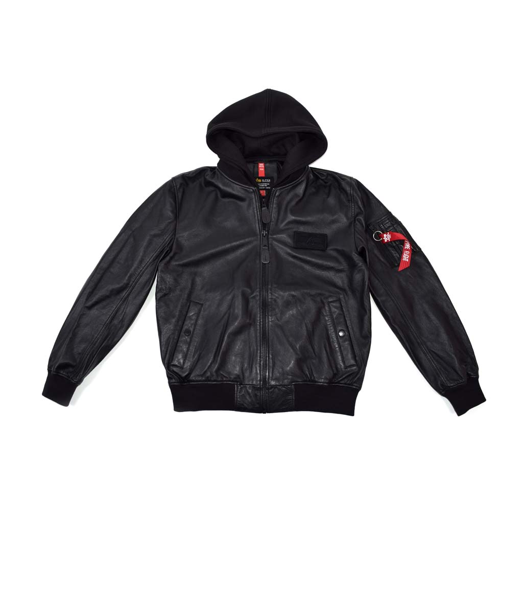 Куртка-бомбер лётная ALPHA INDUSTRIES D-Tec leather MA-1 кожа black/black 