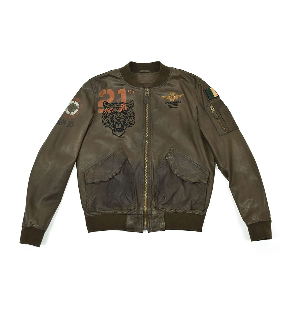 Бомбер AERONAUTICA MILITARE кожа SS 20/IT verde militare (PN 5009) 